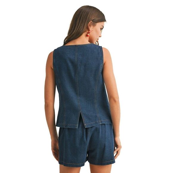 &Merci Denim Vest Blue Cotton Western Rodeo Button Front Size Medium - Picture 4 of 10